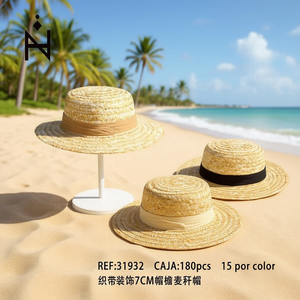 Sombrero de Paja Angelina con Borde Ancho de 7 cm y Adorno de Cinta, Sombrero de Playa con Protección Solar, Unisex para Adultos, de Paja Natural - Product Image 2