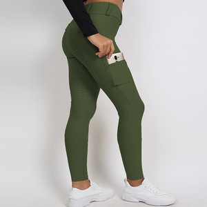 Prêt à expédier vert foncé poche pour téléphone siège complet Silicone Jodhpurs pantalon femme collants d'équitation culotte équestre Leggings - Product Image 4