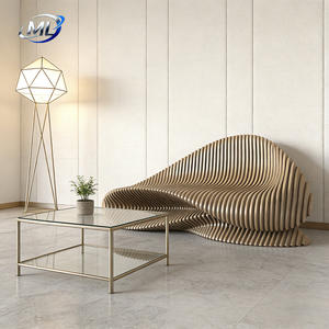 Canapé d'attente incurvé en bois massif paramétrique pour espaces publics, ateliers, entrées, supermarchés, bars à domicile, hôpitaux, banc en bois - Product Image 4