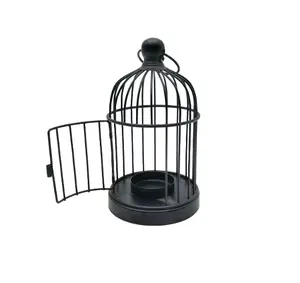 Decorative Black Bird Cage Metal Votive Candle Holder