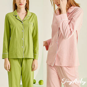 Pigiama <span class=keywords><strong>da</strong></span> <span class=keywords><strong>Donna</strong></span> Autunnale a Maniche Lunghe in Puro Cotone Aperto sul <span class=keywords><strong>Davanti</strong></span> per Casa - Product Image 5