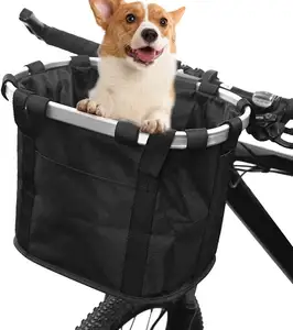 Collapsible Bike Basket Bag Detachable Bicycle Basket for Cat Puppy Carrier, Shopping, Camping, Cycling Handlebar Front Basket