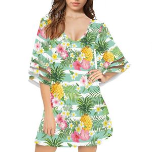 Polynesian Tribal Clothing Pineapples and Flowers Print Custom Half Sleeve Dress Shirt With Flare Sleeves Casual Dress <strong>Stores</strong> - Product Image 6