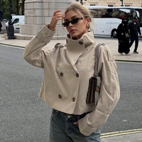 Blouson coupe courte croisé sur mesure OEM pour femme, col montant, en sergé bleu clair, coupe-vent, vêtement d'extérieur