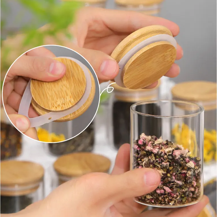 100ml flower food jar glass jar with bamboo sealing cap 500ml kinner jar container