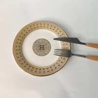 Service de table en céramique plaqué or de luxe, motif en mosaïque avec logo « H », bordure dorée haut de gamme, vaisselle pour la maison et les hôtels