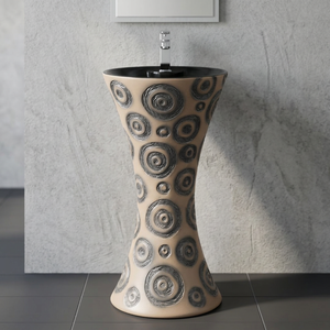 Ensemble de lavabo Wudu monobloc en céramique Kolan, carré, jaune et blanc, à poser sur socle, pour centre commercial - Product Image 6