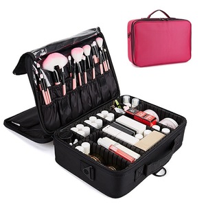 Large Makeup Case 3 Layers Makeup Bag Organizer Waterproof Travel Cosmetic Case Box Portable Train Cases for Cosmetics Black