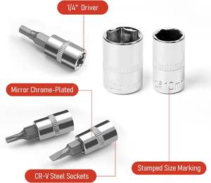 Jeu de douilles de 46 pièces, 1/4 pouce, jeu de clés à cliquet métriques avec douilles de 4 à 14 mm, kits d'outils de mécanicien pour la réparation automobile domestique - Product Image 5
