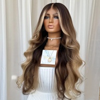 Qingdao Qualité Perruque Brun Cendré Ombre Invisible Noeuds Vierge Vietnamien Cuticule Cheveux Alignés Lace Front Perruques Avec Longue Racine Brune