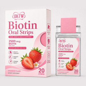 Tiras Orales de Biotina de Absorción Rápida OKTW 2500mcg Sabor Fresa para el Cabello, Piel y Uñas, 20 Tiras - Product Image 1