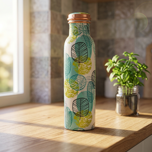 Modern Leaf Pattern <b>Metal</b> <b>Water</b> <b>Bottle</b> with Copper Lid Eco-Friendly Portable Flask for Home Use - Product Image 1