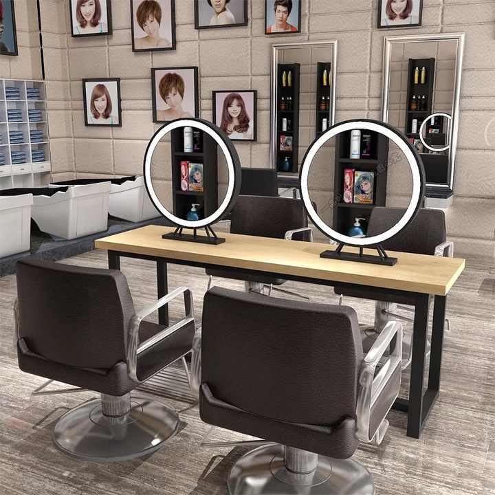 Magic II Double LED Styling Station - Salon Mirror With Storage Cabinets & Lights - View #5