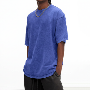T-shirt bleu authentique et nostalgique pour homme, coupe ample, aspect vintage délavé, coton épais, style urbain skateboard, basiques rétro - Product Image 2