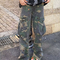 Pantalon cargo camouflage ample pour homme, coupe droite vintage, avec impression de logo personnalisée, design tendance