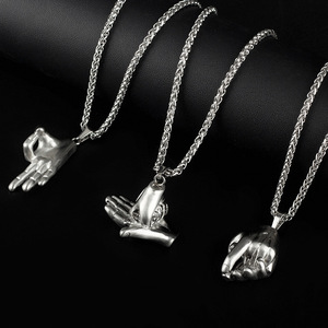 Nuovo arrivo personalità titanio acciaio <span class=keywords><strong>Rock</strong></span> si mani collana gesto vittoria oro placcato argento collana per gli uomini - Product Image 1