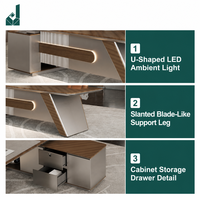 Bureau de direction moderne de luxe en forme de U avec placage de bois chaud durable et armoire latérale de rangement pour usage commercial en bureau