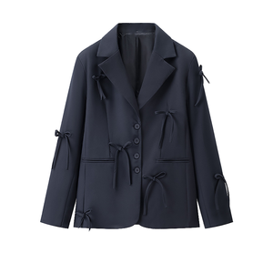 Blazer femme SHENZHU été 2025, col en V, 100% polyester, élégant, simple, polyvalent, décontracté, veste de costume à nœud papillon - Product Image 4