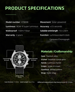 Hestur Titanium Ti 2 <span class=keywords><strong>Montre</strong></span> à quartz <span class=keywords><strong>chronographe</strong></span> <span class=keywords><strong>solaire</strong></span> antique pour homme 44.5mm Verre saphir 15BAR Résistant à l'eau - Product Image 2