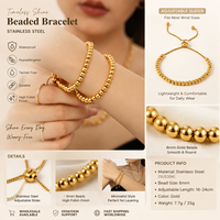 Gelang Manik Baja Kecil 4mm, Gelang Berlapis PVD Baja Tahan Karat
