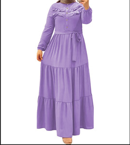 <span class=keywords><strong>Robe</strong></span> <span class=keywords><strong>Longue</strong></span> HANO d'Automne Dernier Cri Couleur Unie à Volants pour Femme, Élégante Tunique Musulmane à Manches Longues avec Ceinture, Robes Longues Multicolores - Product Image 5