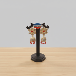 Montana 120/1 Bohème Vintage Ethnique Alliage Jhumka Lustre Boucles D'oreilles Or Laiton Gland Fleur Forme Diamant Perle pour les Fêtes - Product Image 2