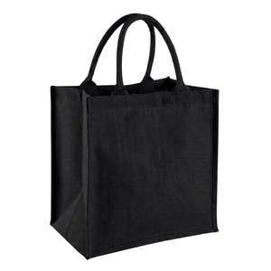 Bolsa de Yute Negra Reutilizable, Bolsa de Compras con Asas de Cuerda, Bolsa de Regalo Mediana, Bolsa de Viaje con Logotipo Personalizado - Product Image 1