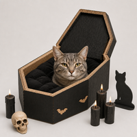 Lit pour chat en carton ondulé en forme de cercueil, griffoir et niche d'intérieur avec coussin en peluche