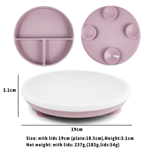 Plaque divisée allant au lave-vaisselle au <span class=keywords><strong>micro</strong></span>-ondes <span class=keywords><strong>avec</strong></span> <span class=keywords><strong>couvercle</strong></span> 100% plaque en silicone pour tout-petits de qualité alimentaire - Product Image 3