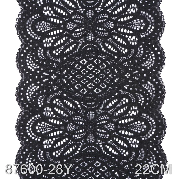 Pizzo elastico 22CM moda 3D Nylon Spandex strisce di pizzo nero tessuto Tulle pizzo elasticizzato