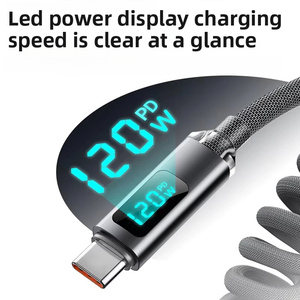 Nouveau câble USB-C 120 W avec affichage de données, charge rapide, câble de téléphone télescopique à ressort, câbles d'alimentation PD tressés - Product Image 4