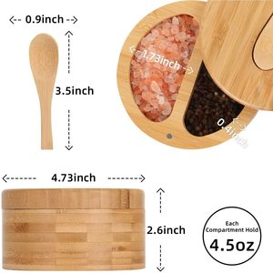 Bamboo Salt Box With Rotating Lid Divided Compartment <b>Kitchen</b> Spice Storage M Size Freshness Preservation - Product Image 5