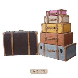 <strong>Vintage</strong> Rectangle Wooden <strong>Trunks</strong> and Storage Chests Boxes Set Baul with PU Leather Surface for Home Decoration - Product Image 2