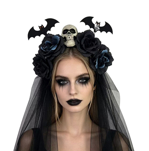 Halloween New Product Artificial Flower Hairband Scary Skull and Bat Headwear Customized Fashionable Women's Headband - Product Image 2