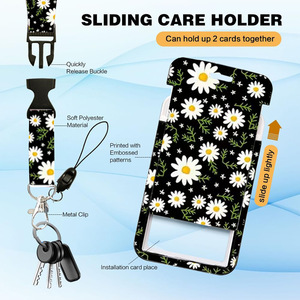 In stock: Black background with white daisy floral pattern, detachable neckband, badge scroll, vertical ID card holder. - Product Image 4