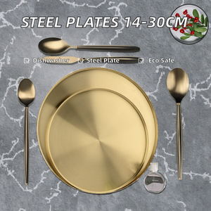 Assiettes en acier inoxydable écologiques, réutilisables, compatibles micro-ondes et lave-vaisselle, pour la restauration, le camping, 14-30 cm - Product Image 2