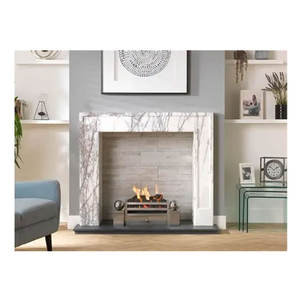 Chimenea de mármol blanco, chimenea decorativa independiente para interiores, chimenea tallada a mano, marco de chimenea elegante - Product Image 3