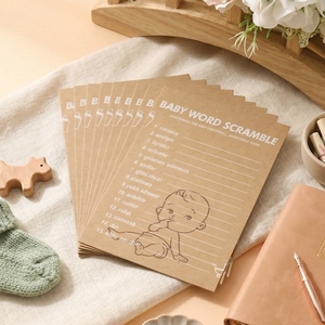 5/10 cartes de jeu de mots mélangés pour bébé <span class=keywords><strong>en</strong></span> papier kraft, double face, motif empreinte de bébé, fournitures pour fête de naissance - Product Image 2