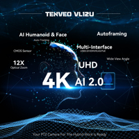 Controlador de Cámara PTZ 4K Tenveo y Controlador de Joystick IP con Pantalla Dividida en 4, Zoom 12x, USB, HDMI, Transmisión en Vivo, Cámara con Seguimiento Automático