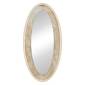 Luxe Decoratieve Ovale Wandspiegel Met Beige & Oranje Patroon Gouden Aluminium Frame Kwaliteit Glas Opknoping Voor Woondecoratie - Product Image 4