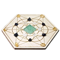 Ensemble de 6 grilles hexagonales polies réutilisables en géométrie sacrée pour soulager le stress, avec améthyste et bois découpé au laser