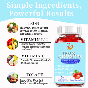 OEM ODM Vegan Iron <b>Gummies</b> with Vitamin B12 <b>Biotin</b> Natural Strawberry Flavor Promote Blood Health Dietary Supplements <b>Gummies</b> - Product Image 3