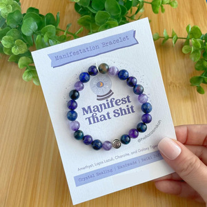 Gelang Batu Permata Elastis 8mm dengan Kartu Ucapan Unik, Liontin Amethyst dan Batu Mata Harimau Kuning, Gelang Manik-manik Batu Alam - Product Image 5