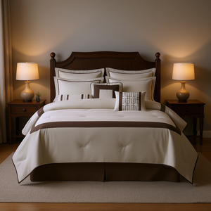 Ensemble de couette moderne 7 pièces avec motif géométrique pour literie domestique en crème et brun - Product Image 2