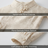 Robe midi pour femme, col mandarin, manches longues, jacquard floral, robe décontractée, tenue élégante orientale vintage, usine OEM