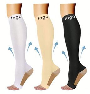Chaussettes de <span class=keywords><strong>compression</strong></span> en cuivre noires pour gonflements et œdèmes, personnalisables avec texte, à bout ouvert, pour caillots sanguins, avec logo de marque - Product Image 1