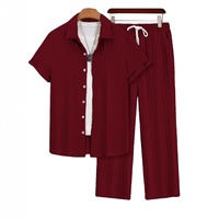 Conjunto de Camisa y Pantalones Cortos Casuales de Negocios para Hombre, Estilo Hawaiano, 100% Poliéster, Acme CQ-7734, Nueva Llegada de Verano