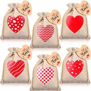 Pochette à cordon en forme de cœur pour la Saint-Valentin, sac de rangement pour cadeaux de mariage, sac décoratif en tissu de lin pour emballage de cadeaux - Product Image 5