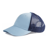 Premium venta al por mayor personalizable Running Retro logo niños al aire libre azul claro estilo en blanco malla completa gorra de camionero
