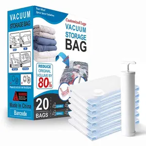 Big Size Space Saving Compressed Polyester Vacuum Storage Bags Combo 12 Pack Foldable For Clothing With Hand Pump
